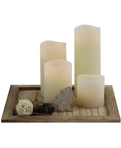 Kaarsenset met houten plateau - Led kaarsen met houten onderbord
