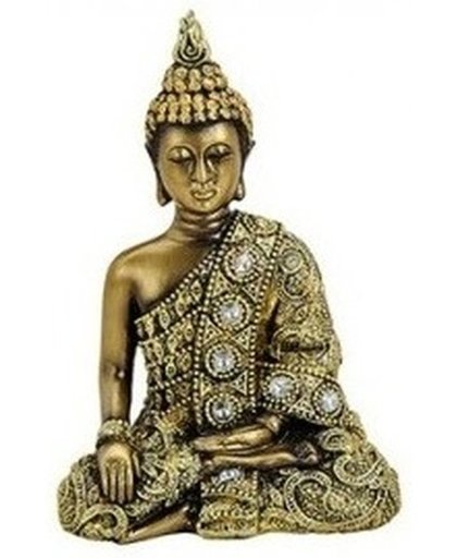 Boeddha beeld goudkleurig van polystone 14 cm type 3