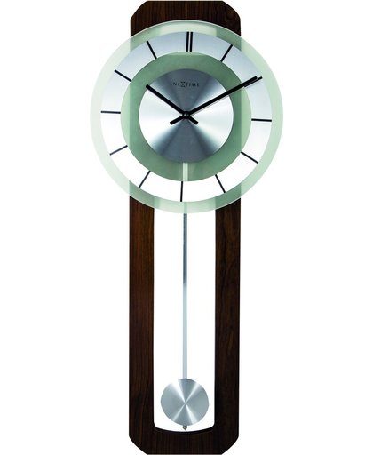 NeXtime Retro Pendulum Round - Klok - Slinger - Hout/Glas - Rechthoekig - 32x80 cm - Zilver