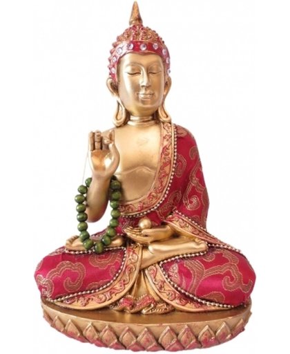 Thaise Boeddha beeldje rood met ketting 22 cm - Boeddha's beelden