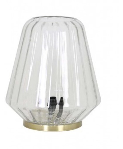 Tafellamp Guido - gegolfd glas/metaal - transparant/messing - Ø 25,5 cm - hoogte 34,5 cm - Light & Living