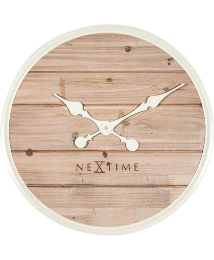 NeXtime Plank - Klok - Stil Uurwerk - Groot - Rond - Hout/Metaal - Ø50 cm - Wit