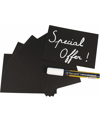 Chalk board tags A6 (washable) - set of 20  tags + 4 spikes + 2 stands + chalk marker