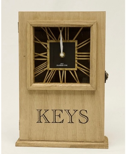 Home & Deco Houten sleutelkastje met Klok - 31 x 7,5 x 21,5 cm