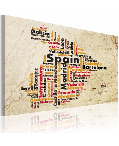 Schilderij - Tekst kaart: Spaanse steden