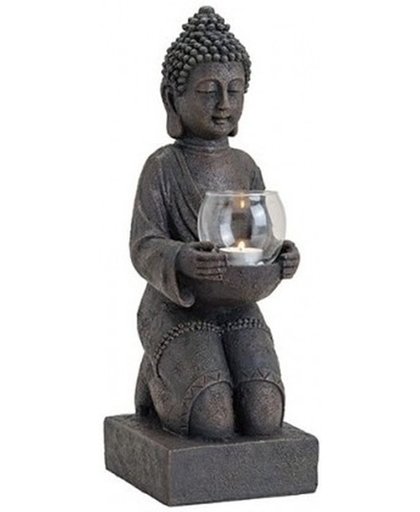 Boeddha beeld bruin met theelichthouder 43 cm
