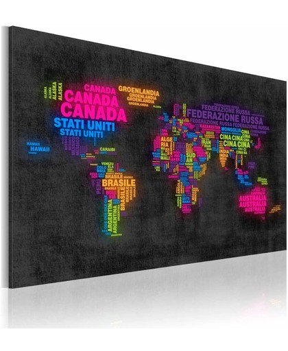 Schilderij - De kaart van de Wereld - Italiaanse namen van landen