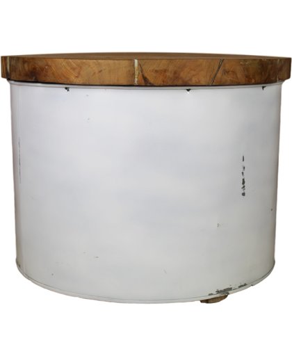 HSM Collection - Salontafel Drum - white resin - teak/ijzer