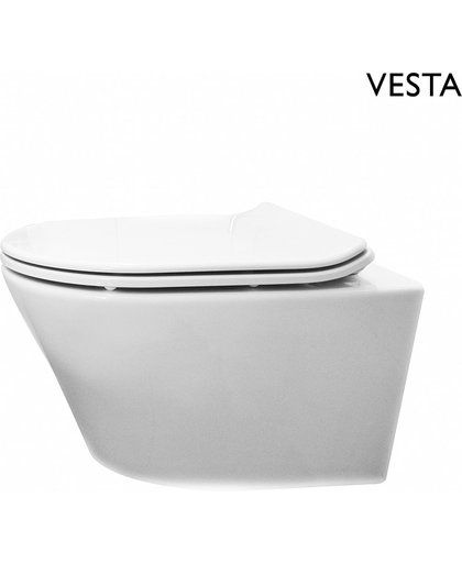 Wiesbaden Vesta Wandcloset - Met flatline 2.0 WC-bril - Wit
