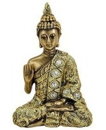 Boeddha beeldje goud 14 cm van polystone