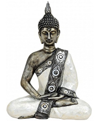 Thaise Boeddha beeldje zilver/wit 27 cm