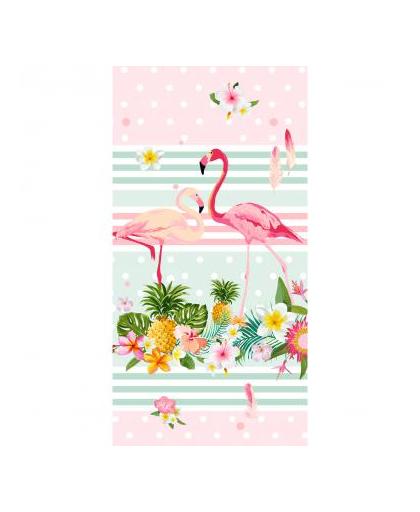 Goodmorning strandlaken Flamingo -polyvelours terry - 75 x 150 cm