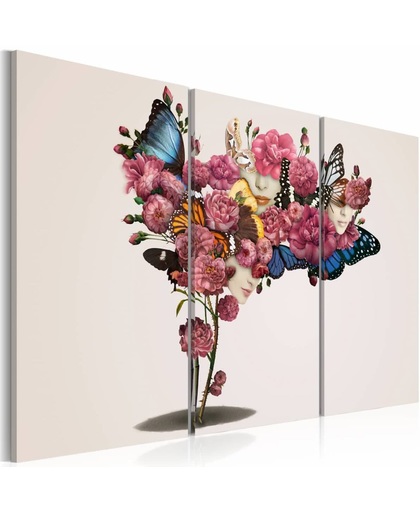 Schilderij - Vlinders, bloemen en carnaval