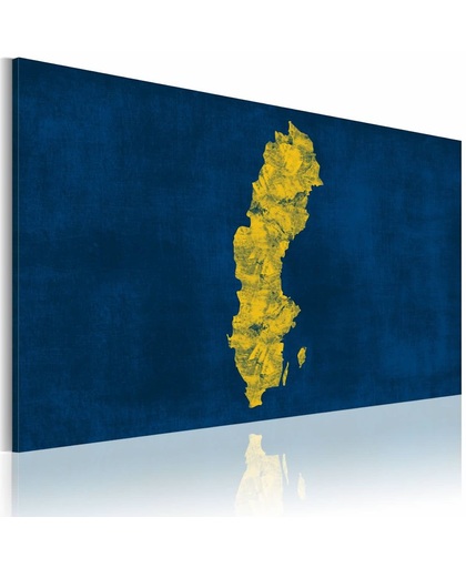 Schilderij - Geschilderde kaart van Zweden