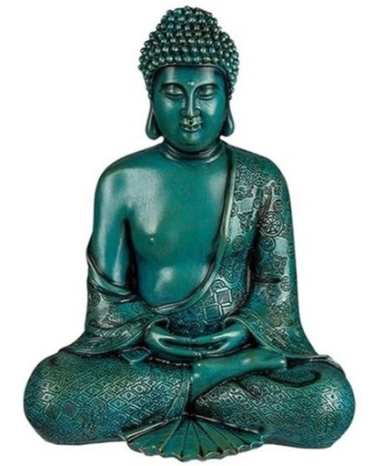 Groene zittende boeddha beeld 30 cm
