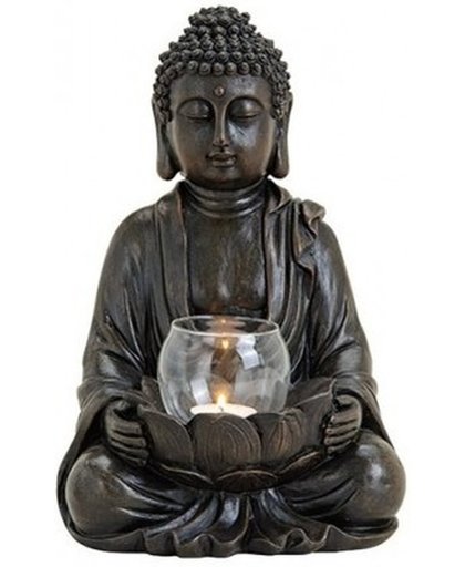 Boeddha beeld bruin met theelichthouder 31 cm