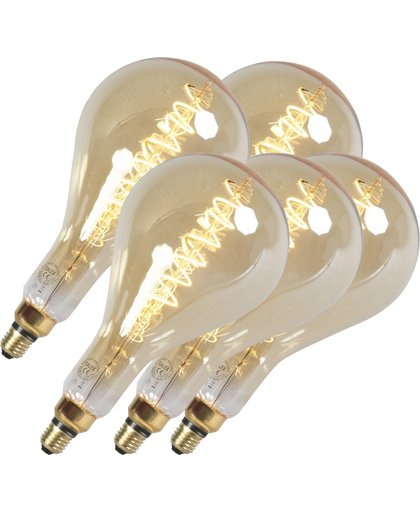 Calex Set van 5 LED gedraaide filamentlamp MEGA splash E27 240V 4W dimbaar