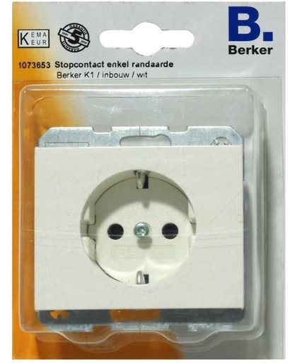 BERKER K1 stopcontact enkel randaarde, inbouw | WIT