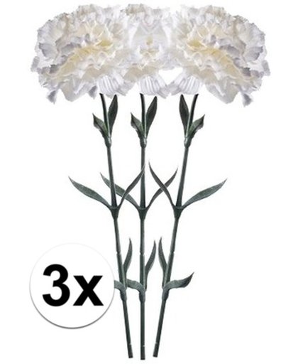 3x Witte kunst Anjer tak 65 cm  - Kunstbloemen