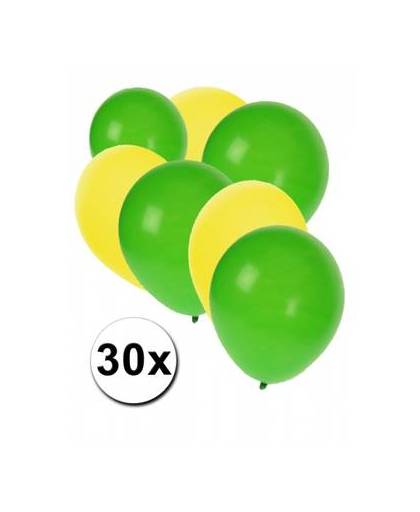 30x ballonnen geel en groen