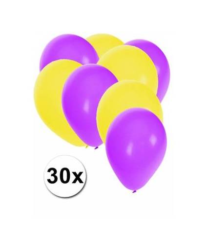 30x ballonnen paars en geel