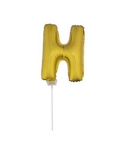 Gouden opblaas letter h op stokje 41 cm