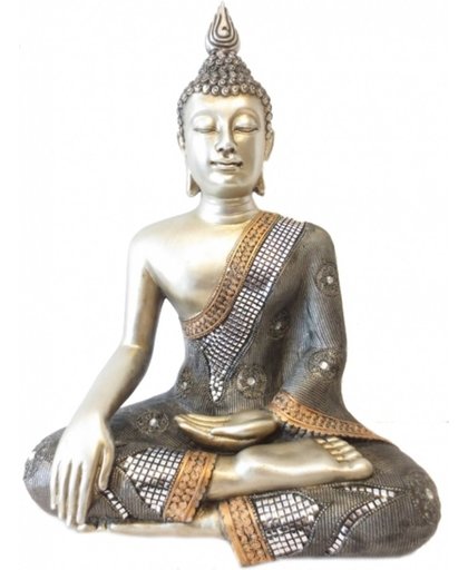 Thaise mediterende Boeddha beeld zilver 46 cm