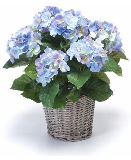Kunstplant blauwe Hortensia in mand 45 cm - kunstplant