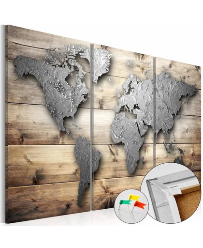 Afbeelding op kurk - De wereld op hout, wereldkaart  3 luik