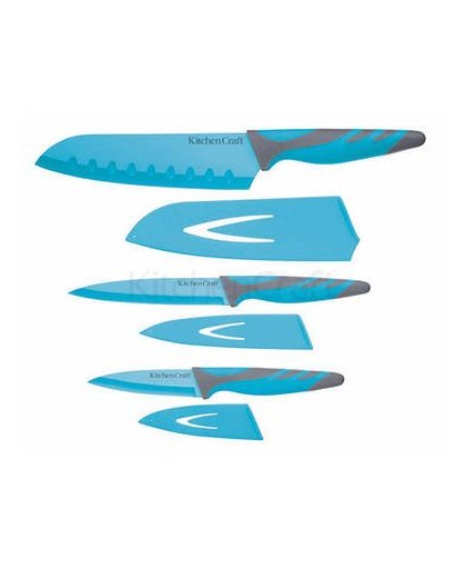 Set van 3 messen met beschermhoes - colour works - blauw