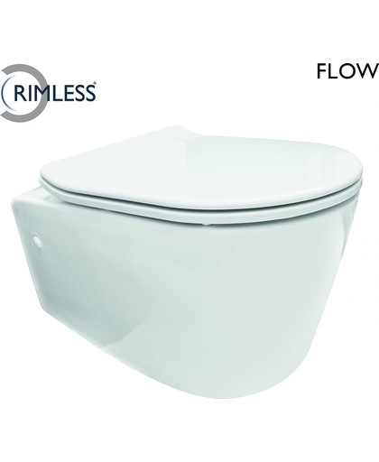 Flow rimless wandcloset 55 cm met Flatline soft-close zitting wit