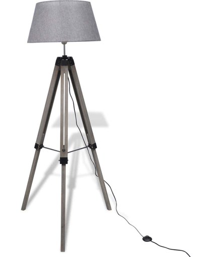vidaXL Staande Lamp met verstelbaar houten Statief en stoffen Kap Grijs