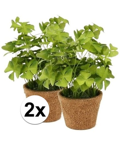 2x Kunstplant klaver groen in pot 25 cm - Kamerplant groene klaverzuring