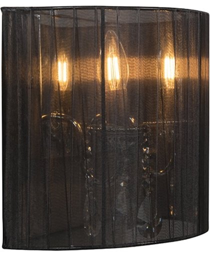 QAZQA Ann-Kathrin 2 - Wandlamp met lampenkap - 2 lichts - 300 mm - zwart