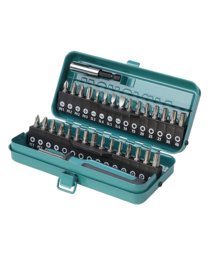 Standaardbit-box Solid, 32-delig, in metalen cassette: 1 handschroevendraaier, 1 adapter, 30 bits sleuf, Phillips, Pozidriv, Binnenzeskant, Torx, Torx