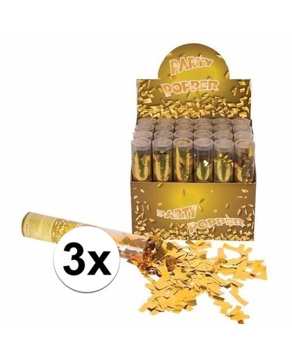 3x stuks confetti kanonnen metallic goud 20 cm Goudkleurig