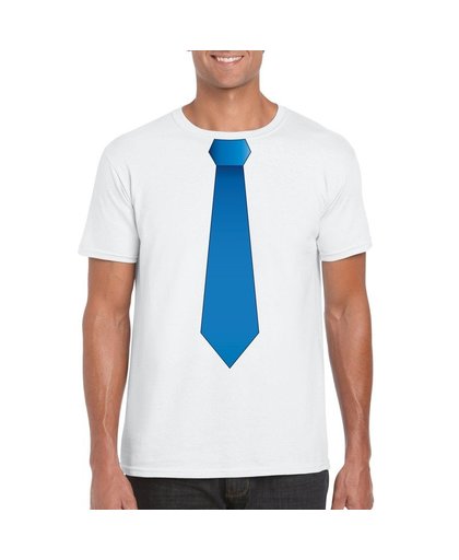 Wit t-shirt met blauwe stropdas heren M Wit