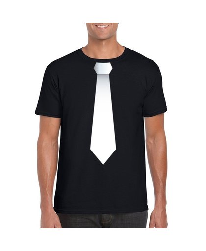 Zwart t-shirt met witte stropdas heren XL Zwart