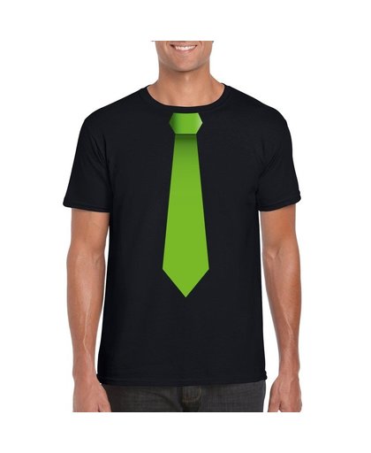 Zwart t-shirt met groene stropdas heren M Zwart