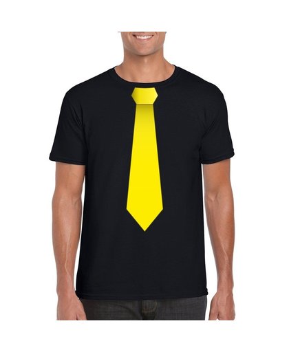 Zwart t-shirt met gele stropdas heren S Zwart