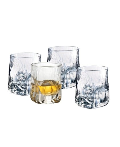 4x bijzondere whiskey glazen 330 ml Transparant