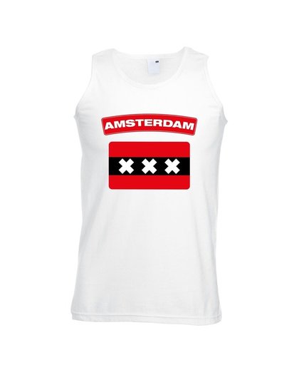 Singlet shirt/ tanktop Amsterdamse vlag wit heren XL Wit