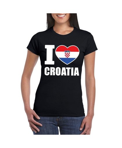 Zwart I love Kroatie fan shirt dames S Zwart