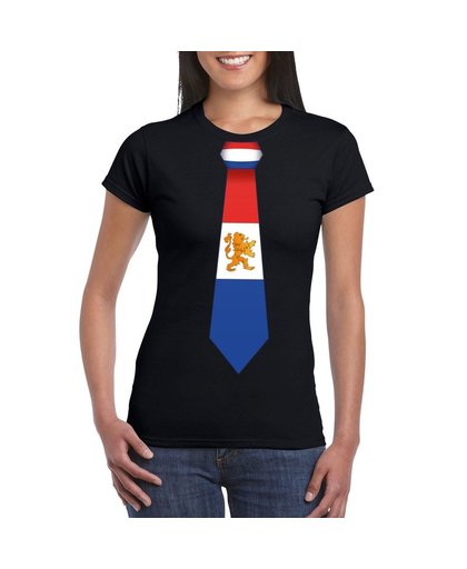 Zwart t-shirt met Nederland vlag stropdas dames S Zwart