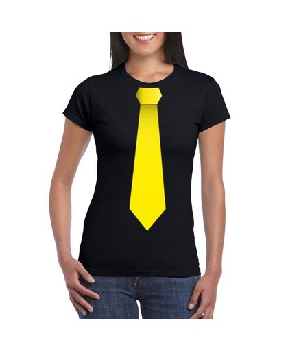 Zwart t-shirt met gele stropdas dames M Zwart