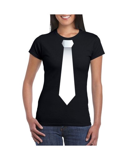 Zwart t-shirt met witte stropdas dames L Zwart
