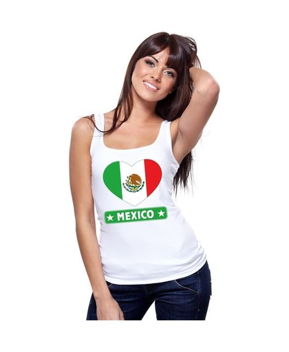 Mexico hart vlag singlet shirt/ tanktop wit dames S Wit