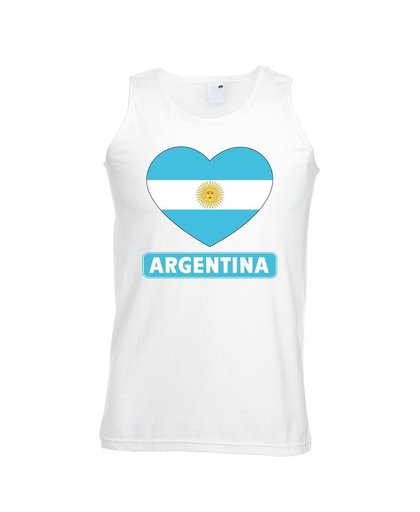 Argentinie hart vlag singlet shirt/ tanktop wit heren L Wit