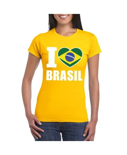 Geel I love Brazilie fan shirt dames M Geel