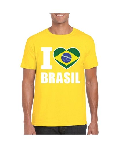 Geel I love Brazilie fan shirt heren S Geel